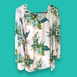 Liz Claiborne Career Womens Floral Print Ruched Sides Pullover Blouse Size 2X